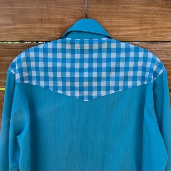 Vintage Handmade Western Gingham Pearl Snap Button Down Shirt Size Large - Picture 7 of 9